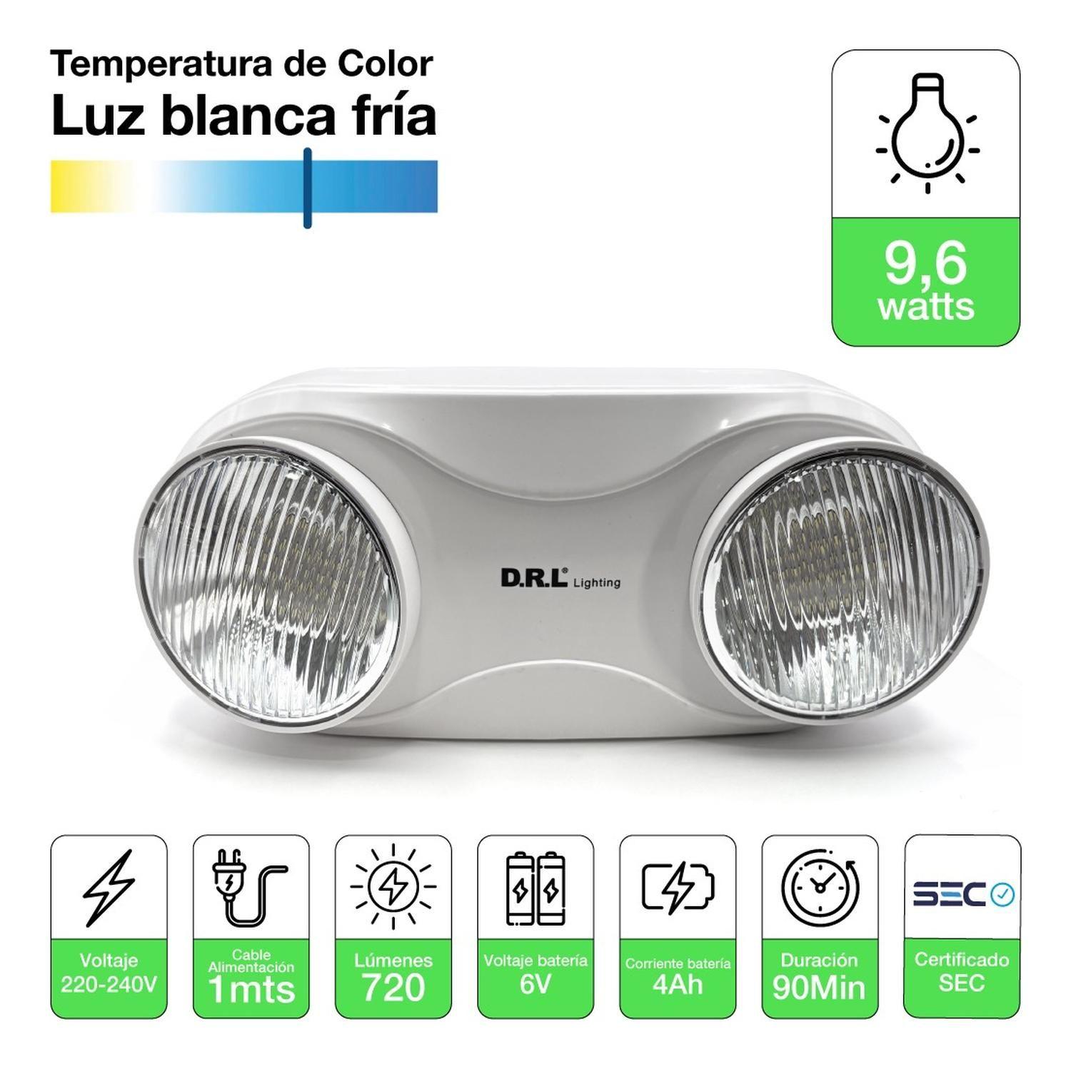 Lámpara Emergencia Led 9,6w Focos Orientables 720lm Sec Blanco-1
