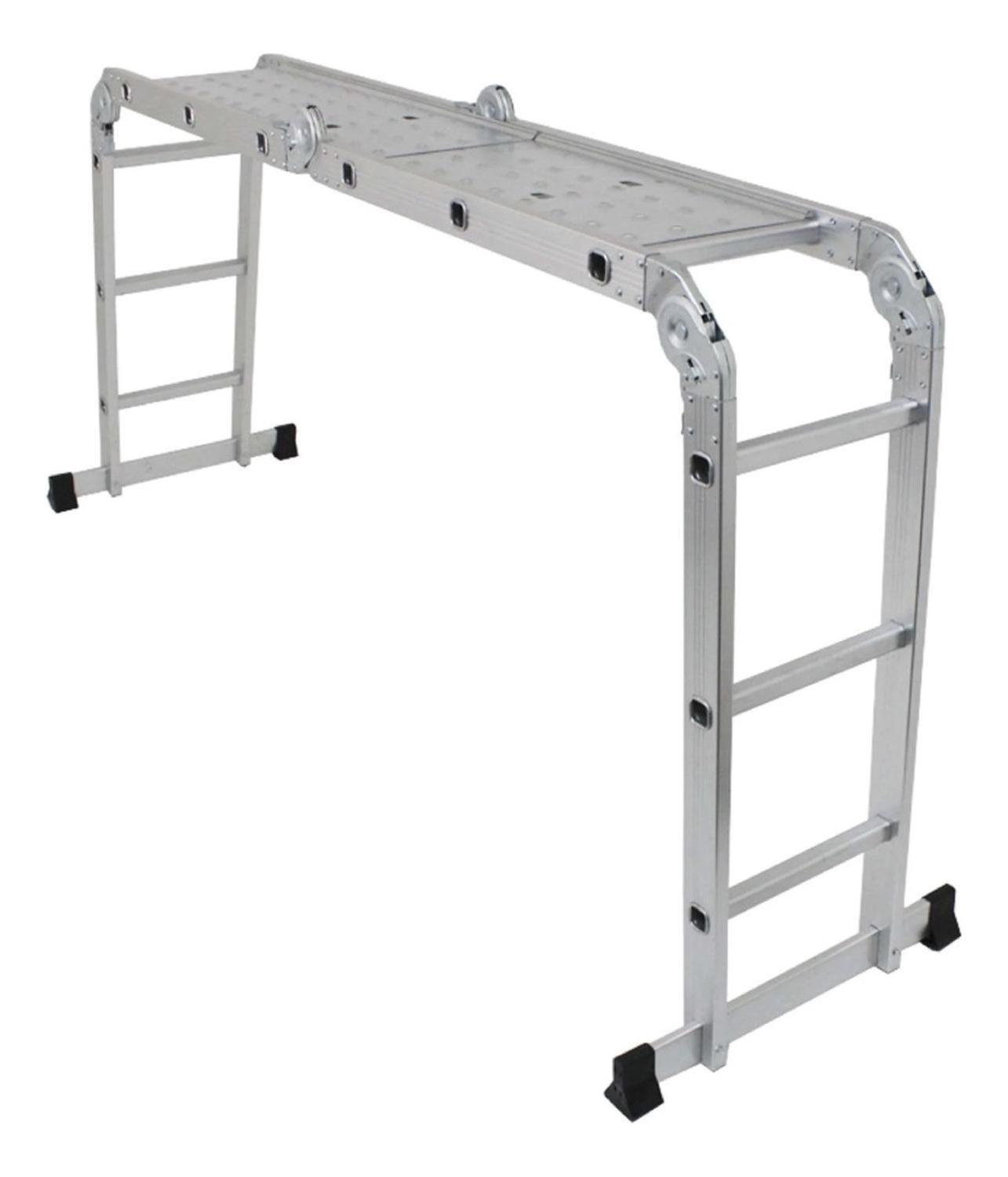 Escalera Multiproposito Alum 12 Peldaños 3,5m + 2 Plataforma Gris-3