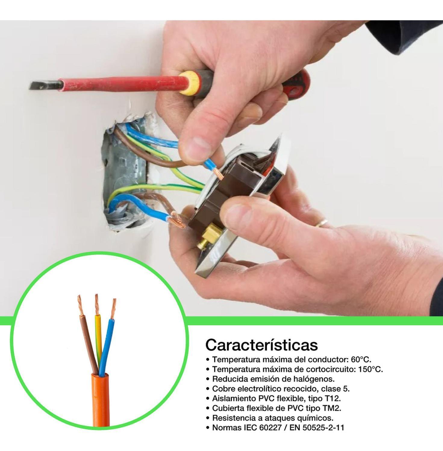 Cable Cordón Eléctrico Sil Flexib 3x1,50mm2 100m Naranjo Sec Naranja-2