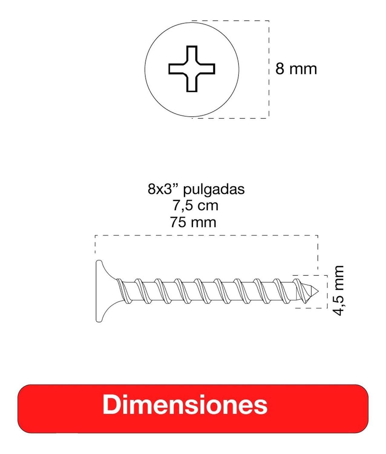 Tornillo Volcanita Wisefix P/fina Hilo/fino Zincado 8x3 100u-4