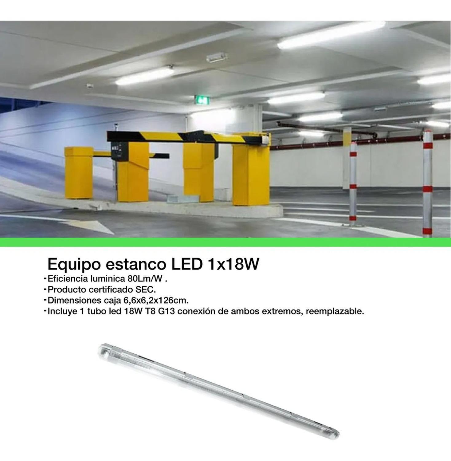 Pack 2 Equipo Estanco Led 1x18w Ip65 120cm + Tubo Luz Fría-2