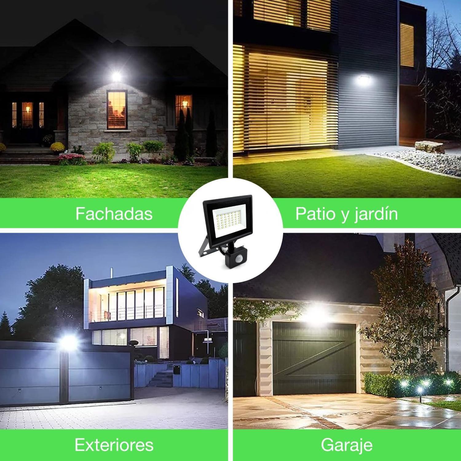 Pack 4 Foco Proyector Led Reflector Con Sensor 30w Ip65 Fría Negro Blanco Frío-6