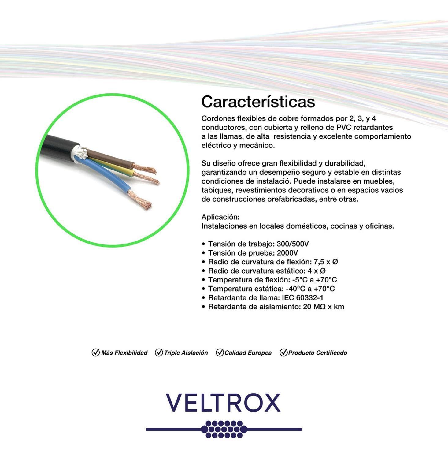 Cordón Eléctrico Veltrox Flexible 3x0,75mm2 10m Negro Sec Negro-2