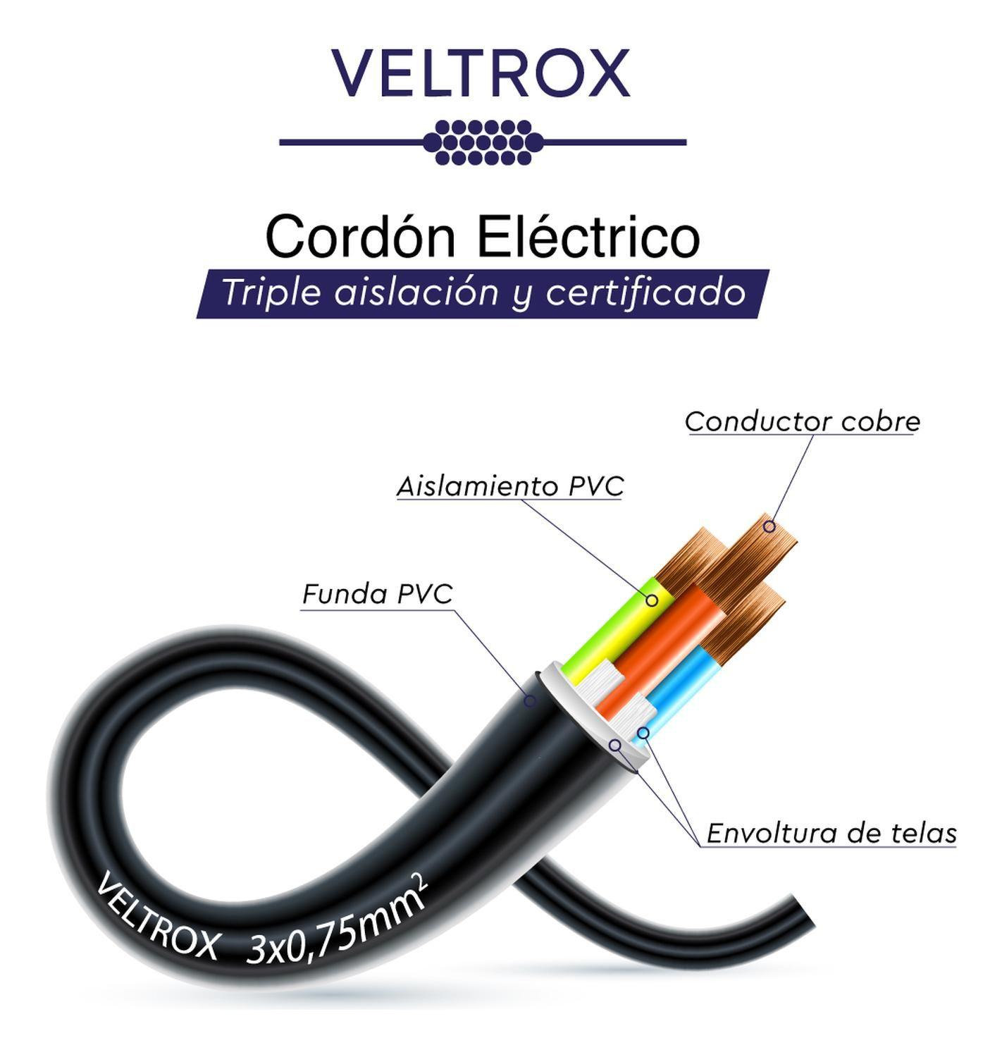 Cordón Eléctrico Veltrox Flexible 3x0,75mm2 10m Negro Sec Negro-4