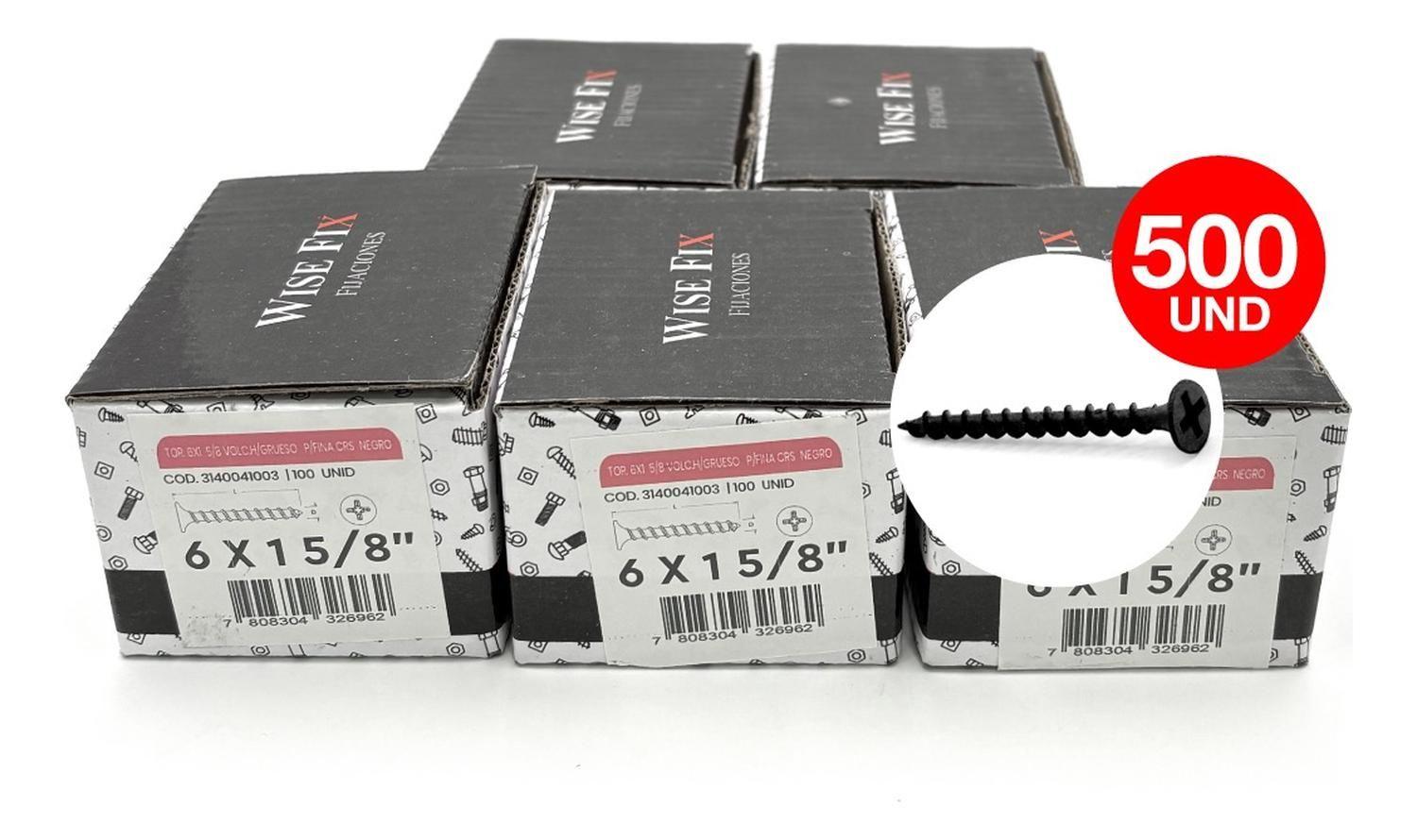 5 Cajas Tornillo Volcanita Wisefix P/fina Negro 6x1 5/8 500u-4
