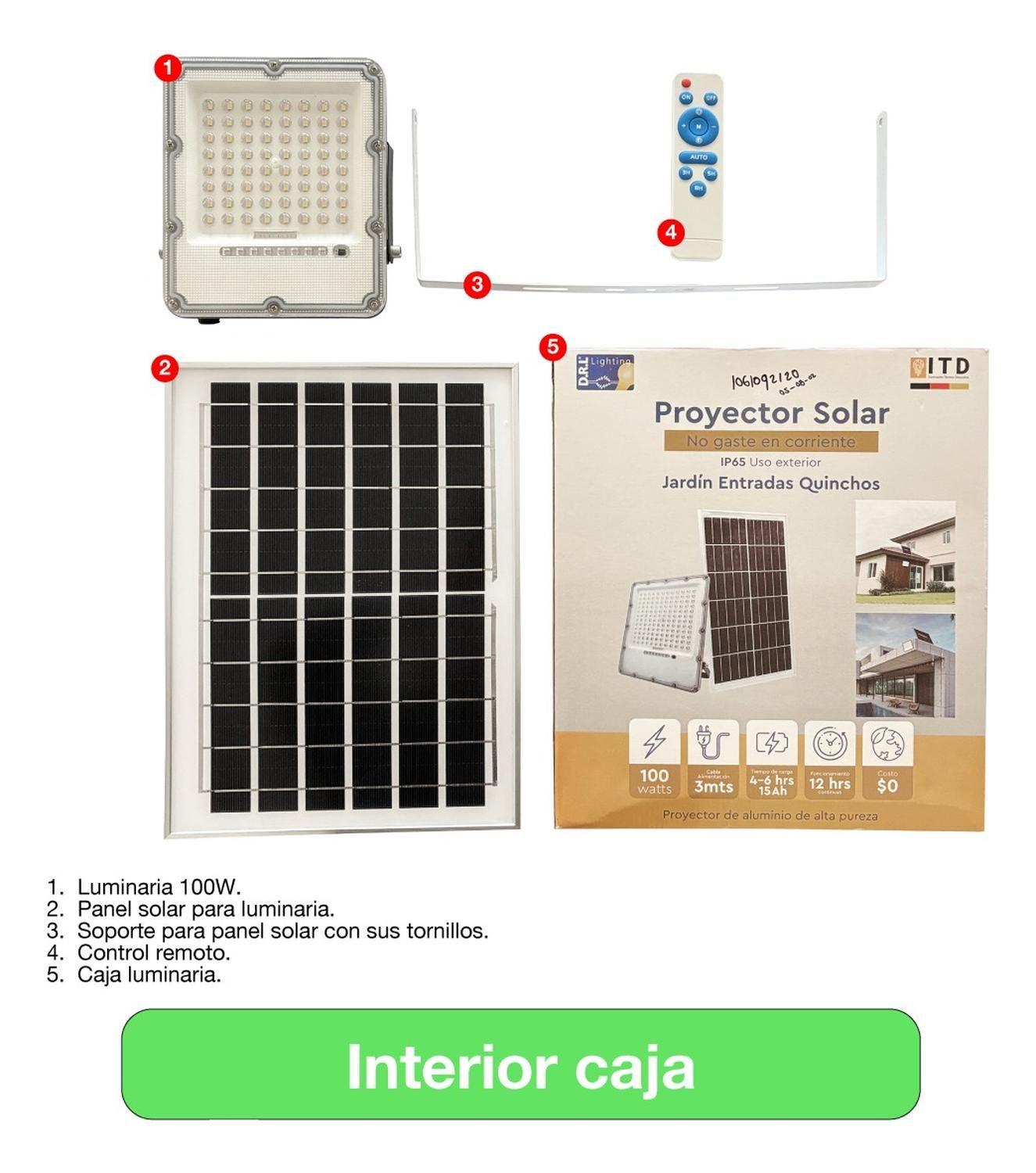 Foco Proyector Solar Led Exterior Itd 100w Luz Fría Ip65 Negro Blanco Frío-2