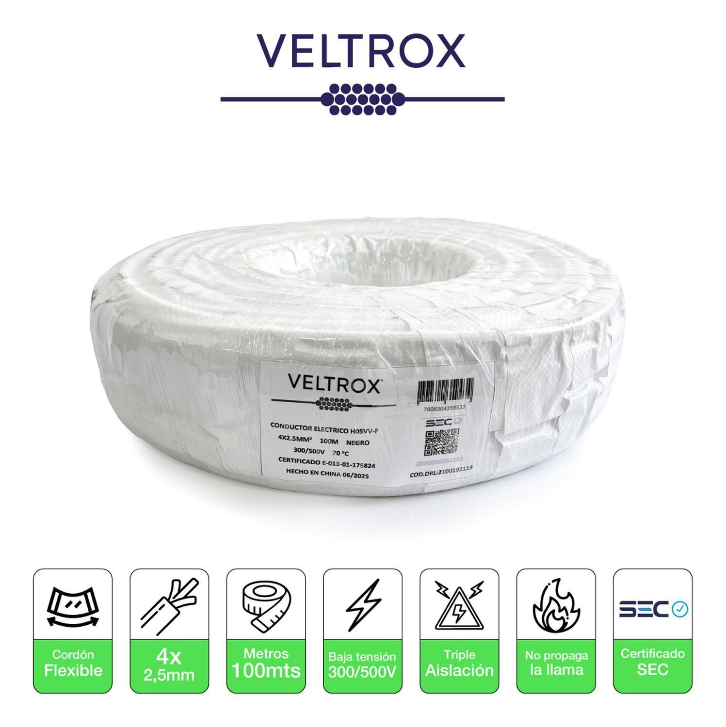 Cordón Eléctrico Veltrox Flexible 4x2,50mm2 100m Negro Sec Negro-1