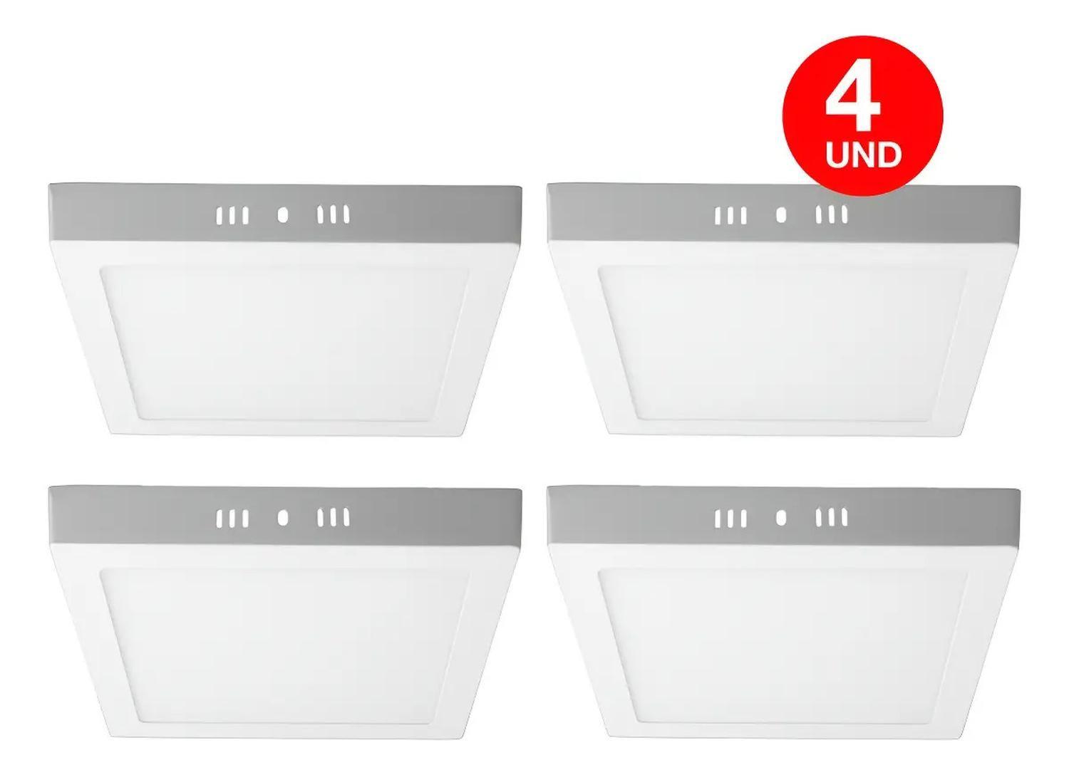 Pack 4 Panel Led Foco Plafón Sobrepuesto Cuadrado 18w Fría Blanco-0