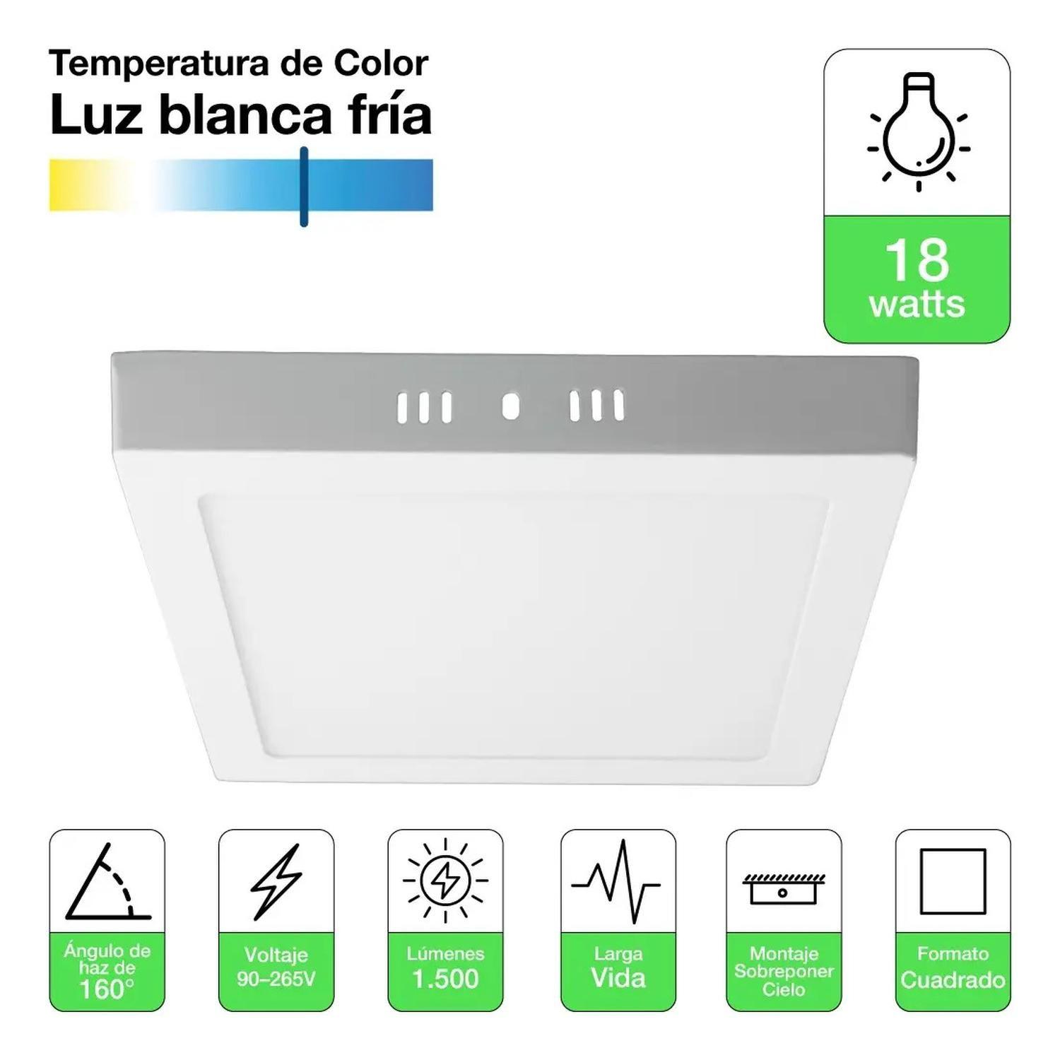 Pack 4 Panel Led Foco Plafón Sobrepuesto Cuadrado 18w Fría Blanco-1