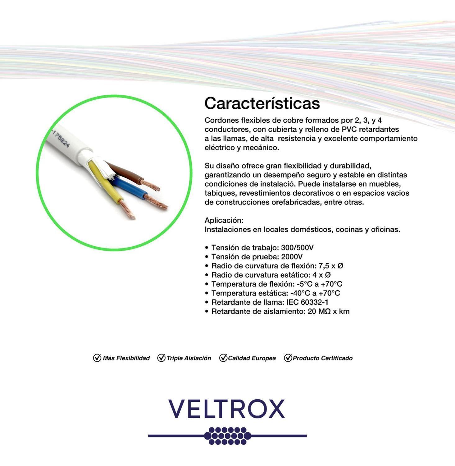 Cordón Eléctrico Veltrox Flexible 3x1,0mm2 10m Blanco Sec Blanco-2
