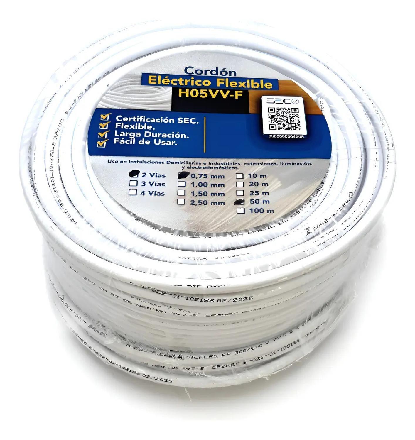 Cable Cordón Eléctrico Sil Flexible 2x0,75mm2 50m Blanco Sec Blanco-0