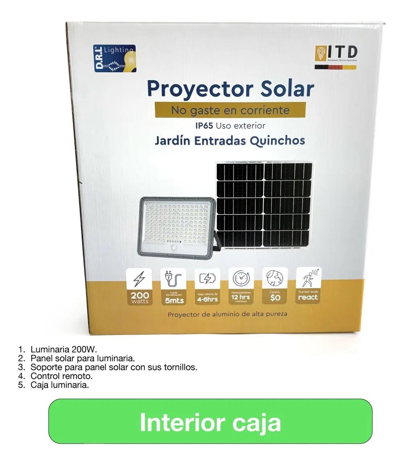 Foco Proyector Solar Led Exterior Itd 200w Fría Ip65 Sensor Negro Blanco Frío-2