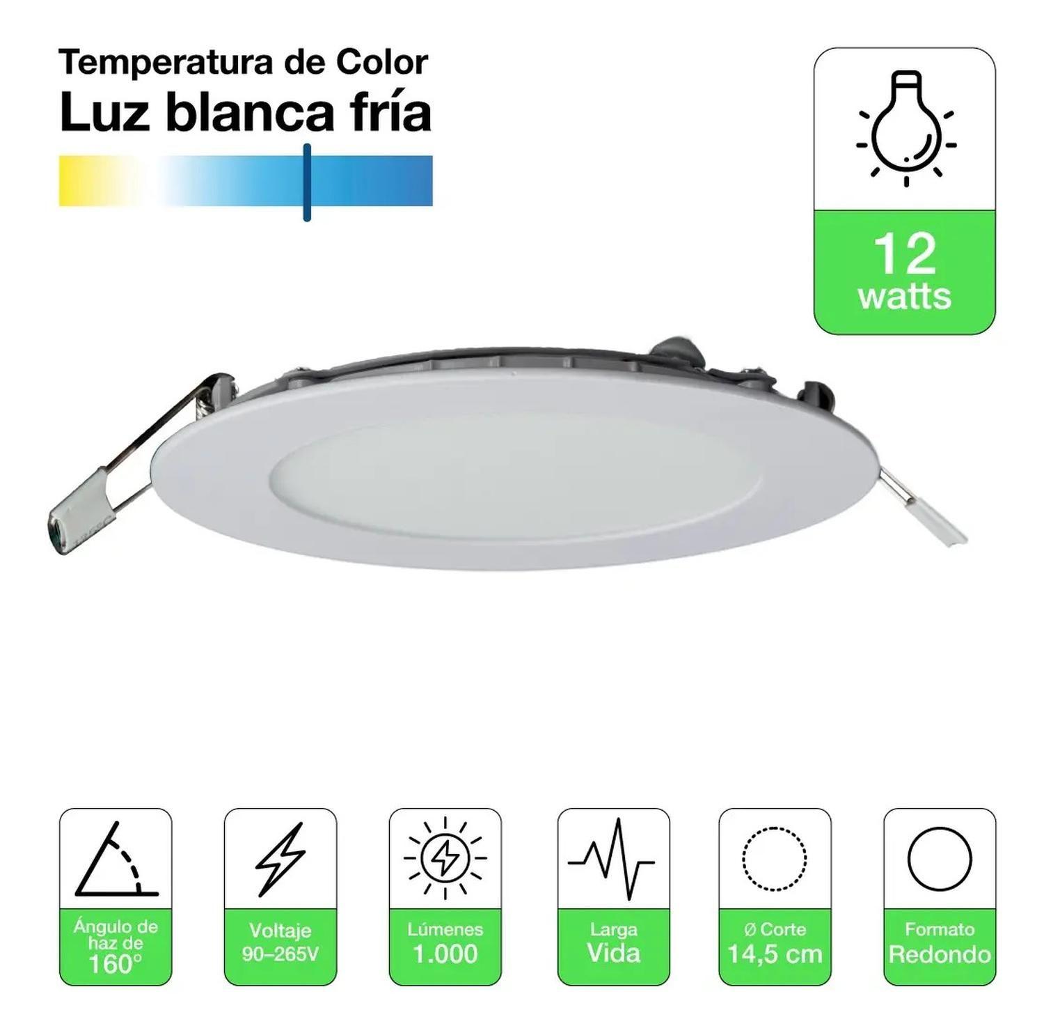 Pack 4 Panel Led Plafón Empotrado Redondo 12w Luz Fría Blanco-1