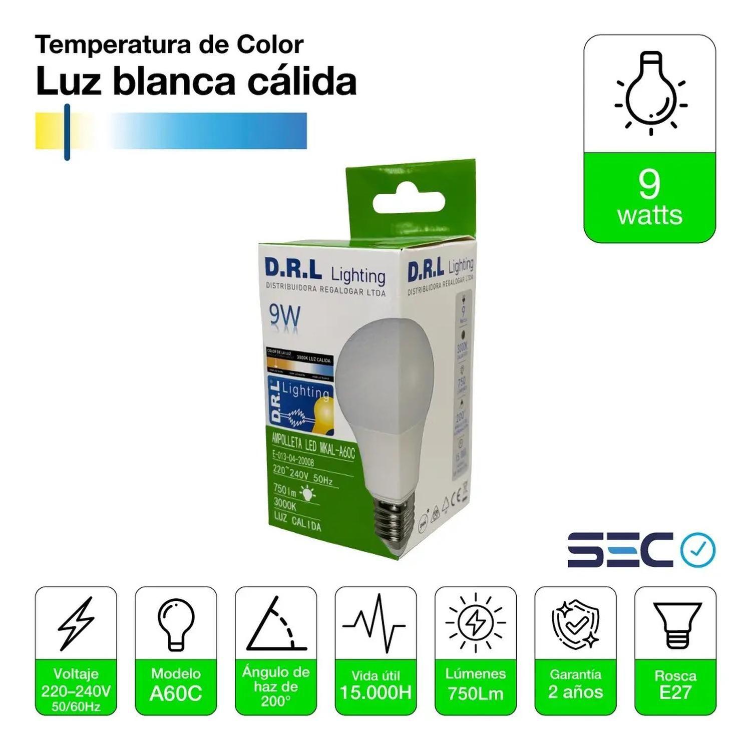 Pack 20 Ampolleta Led Drl 9w 750lm Cálida O Blanca Fría Sec-2