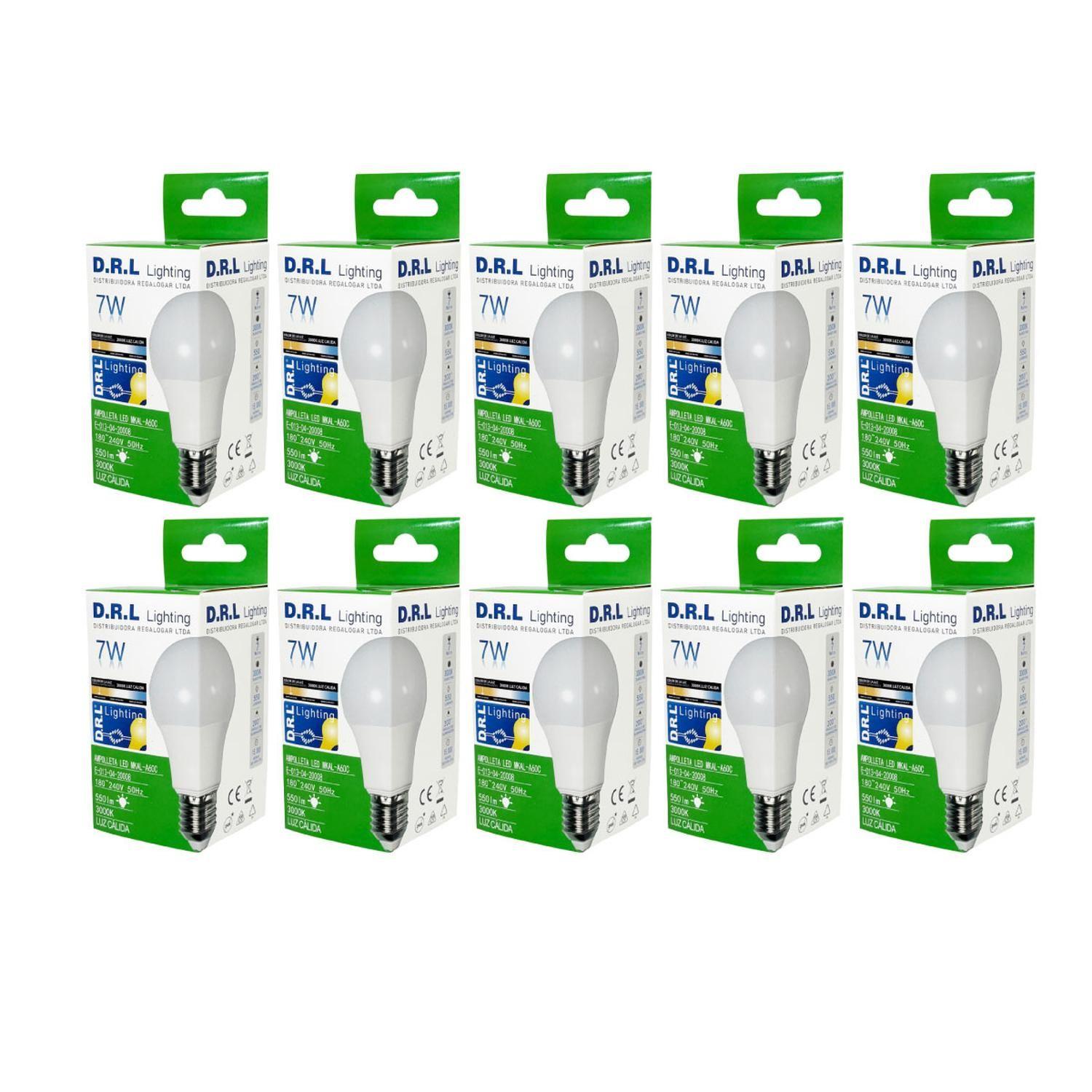 Ampolleta Led Drl 7w 550lm 220v 3000k cálida Pack 10-0