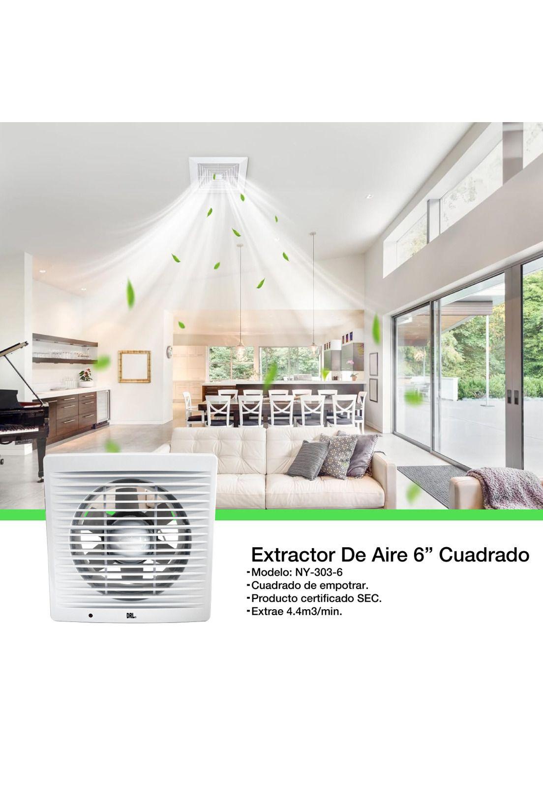 Extractor De Aire 6 Pulgadas Drl Cuadrado Baño Cocina Sec Blanco-2