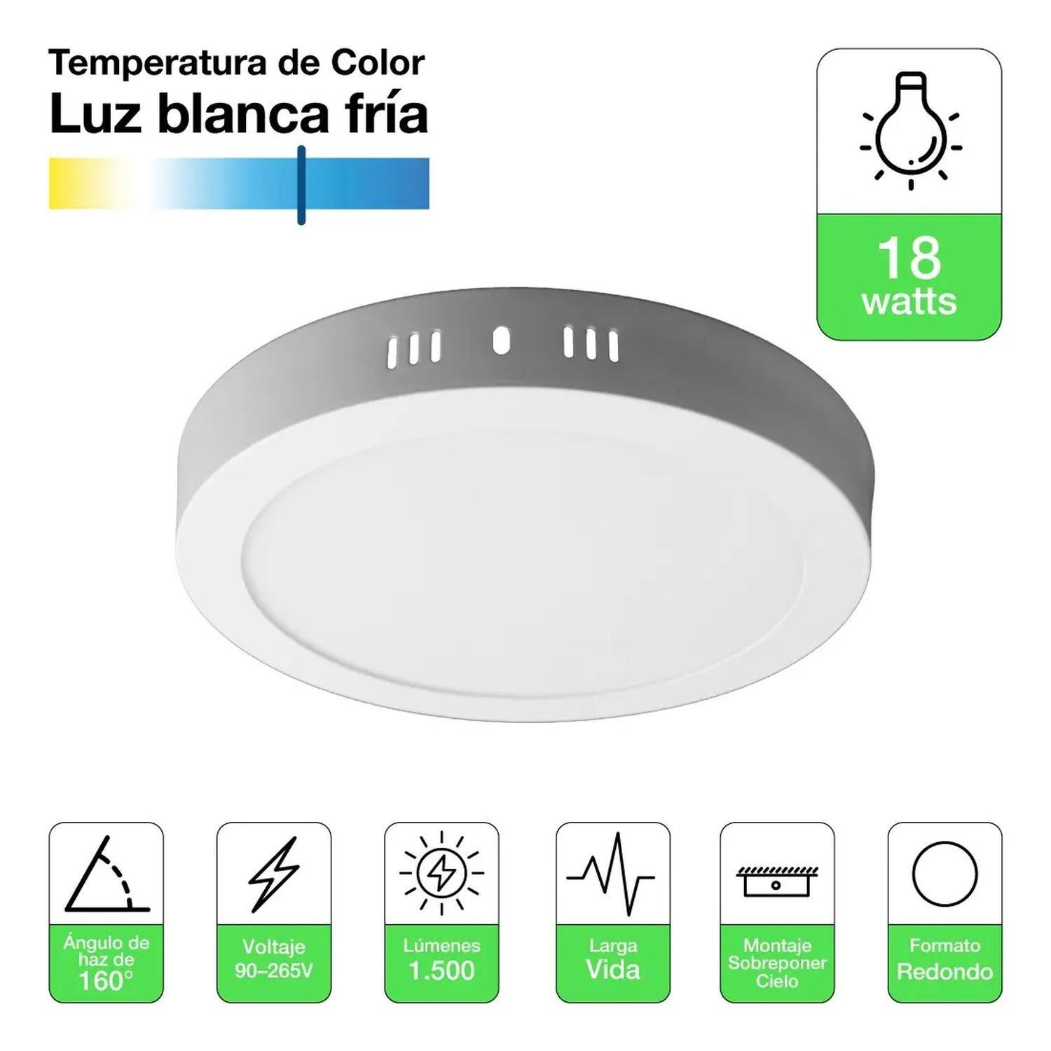 Pack 4 Panel Led Foco Plafón Sobrepuesto Redondo 18w Fría Blanco-1