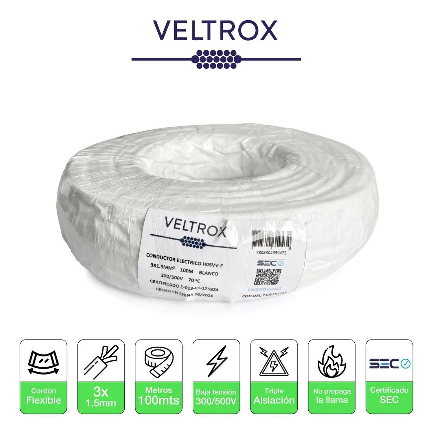 Cordón Eléctrico Veltrox Flexible 3x1,50mm2 100m Blanco Sec Blanco-1