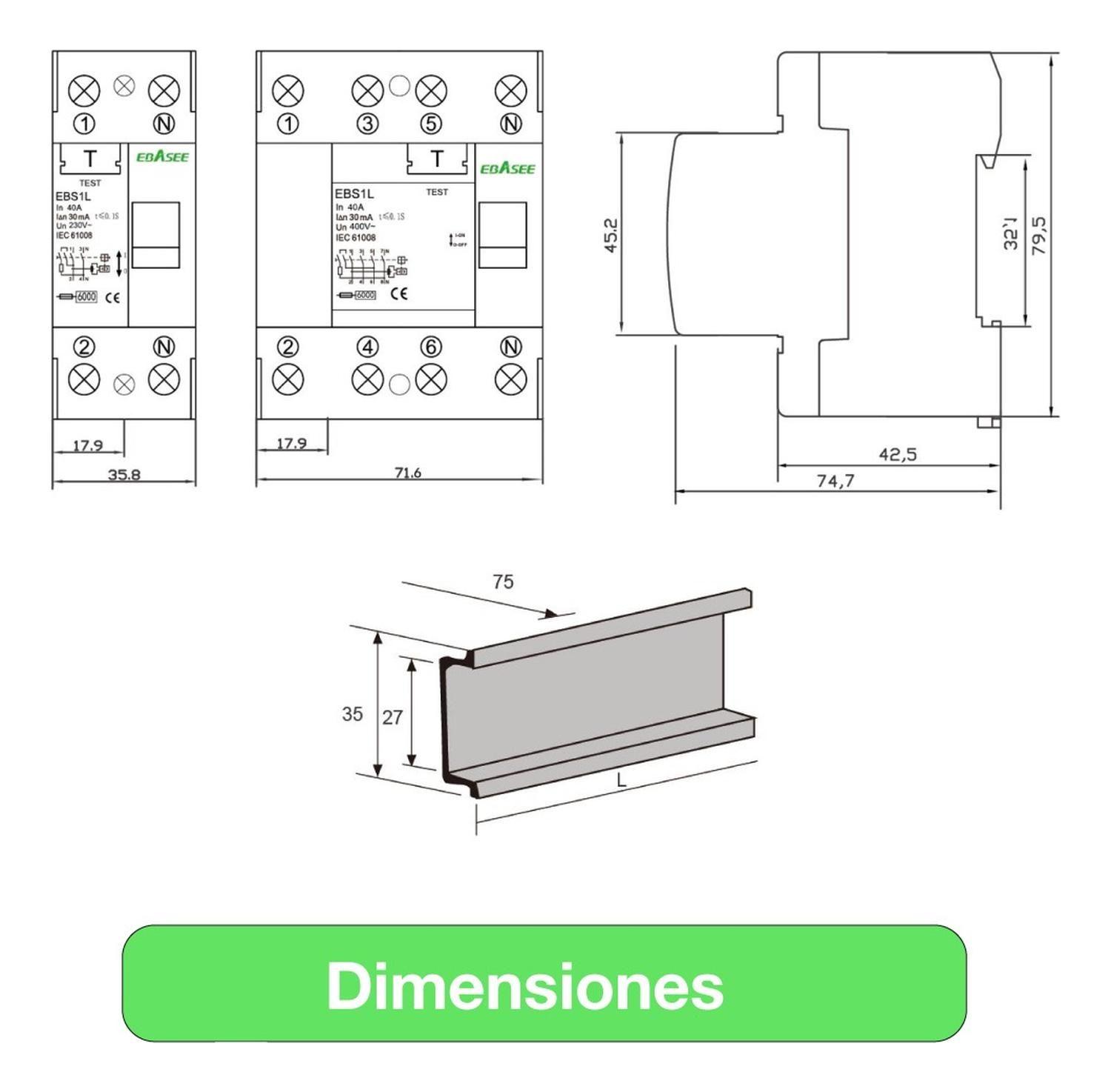 Interruptor Diferencial Ebasee 2x 25a C 6ka Certificado-6