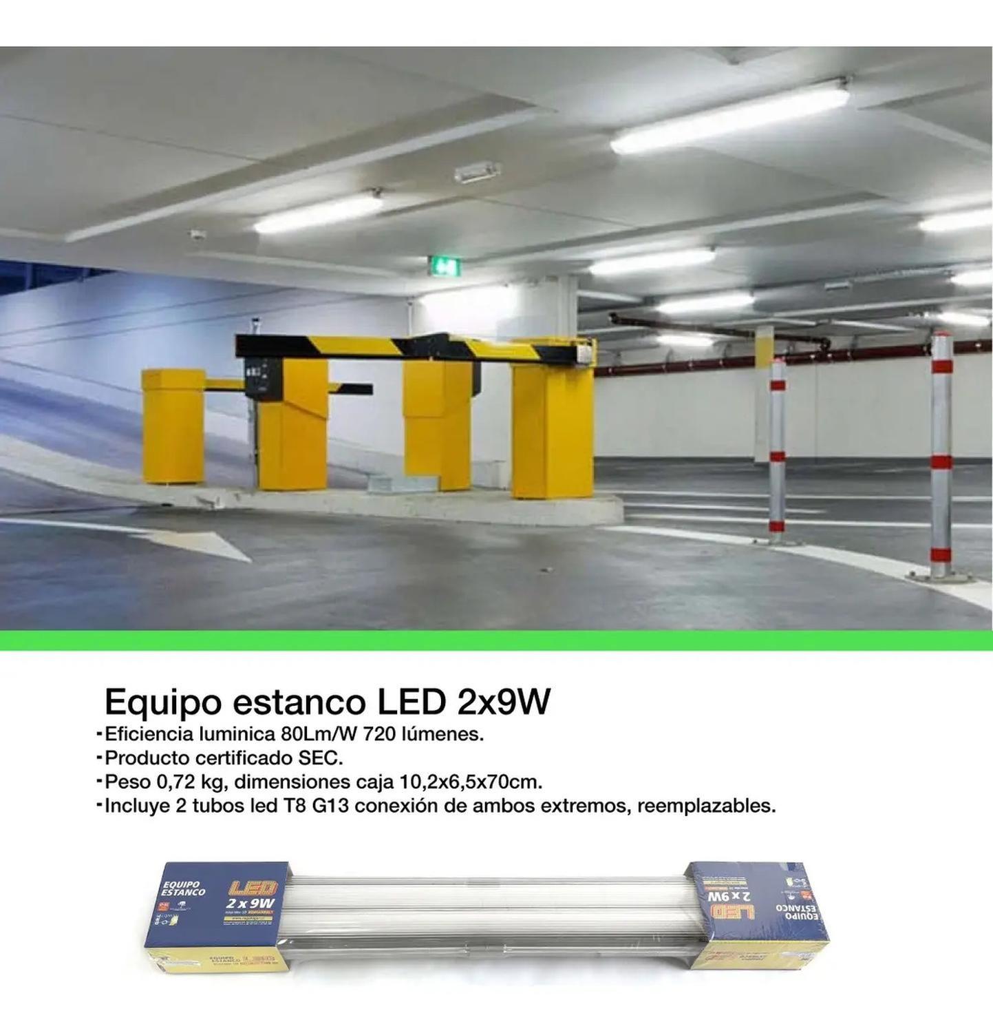 Equipo Estanco Led 2x9w Ip65 60cm + 2 Tubos Led Luz Fría Sec-2