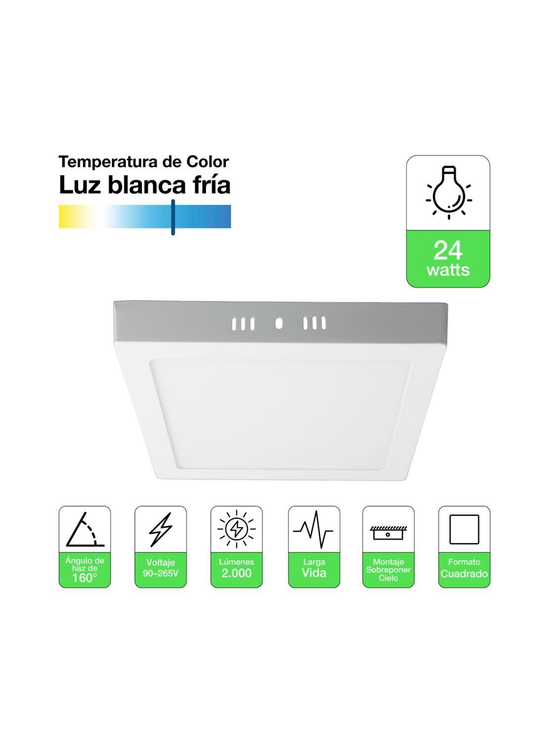 Panel Led Foco Plafón Sobrepuesto Cuadrado 24w Luz Fría-1
