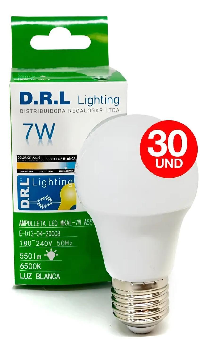 Pack 30 Ampolleta Led Drl 7w E27 550lm 6500k Fría Pack 30 Blanco Frío-1