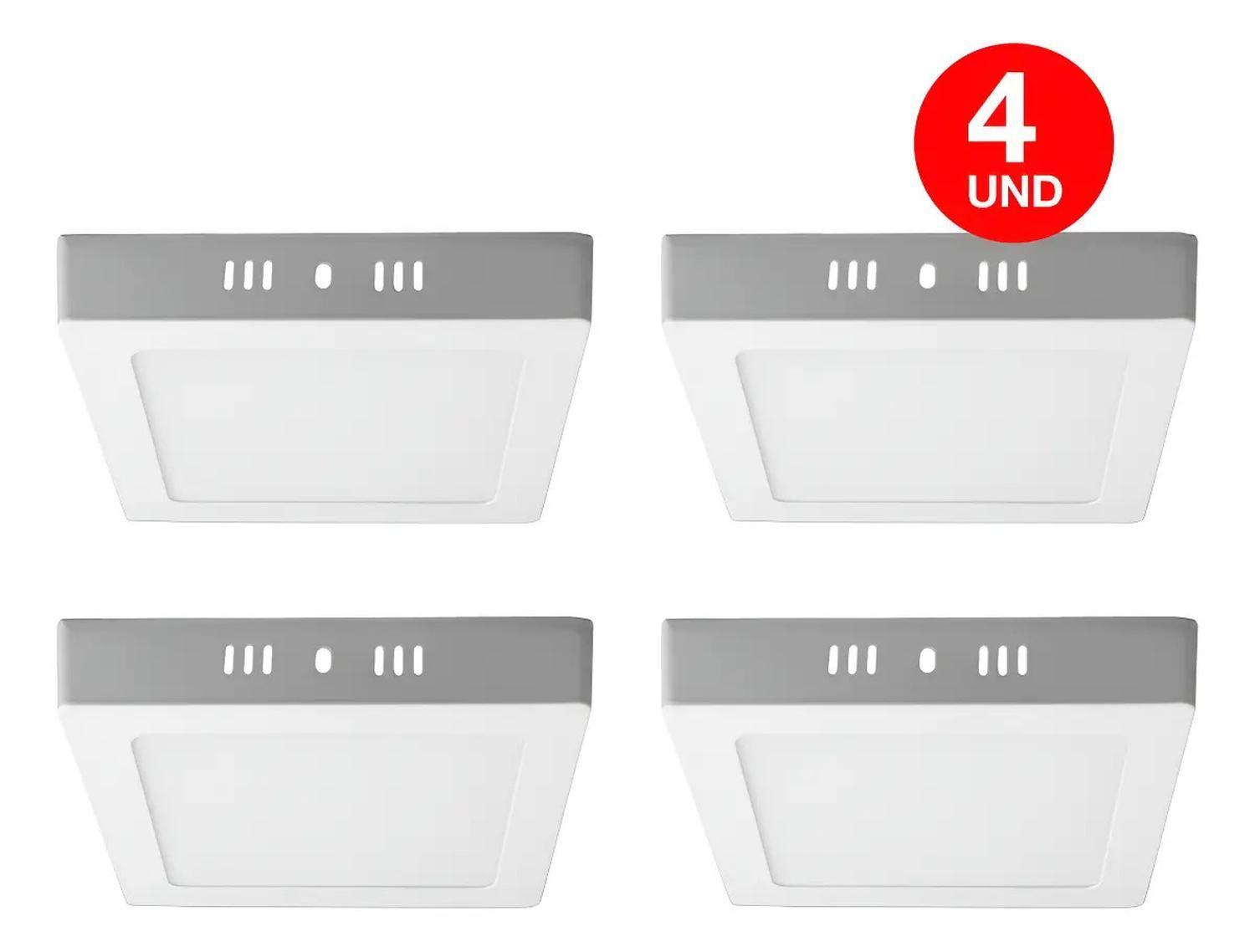 Pack 4 Panel Led Foco Plafón Sobrepuesto Cuadrado 12w Cálida Blanco-0
