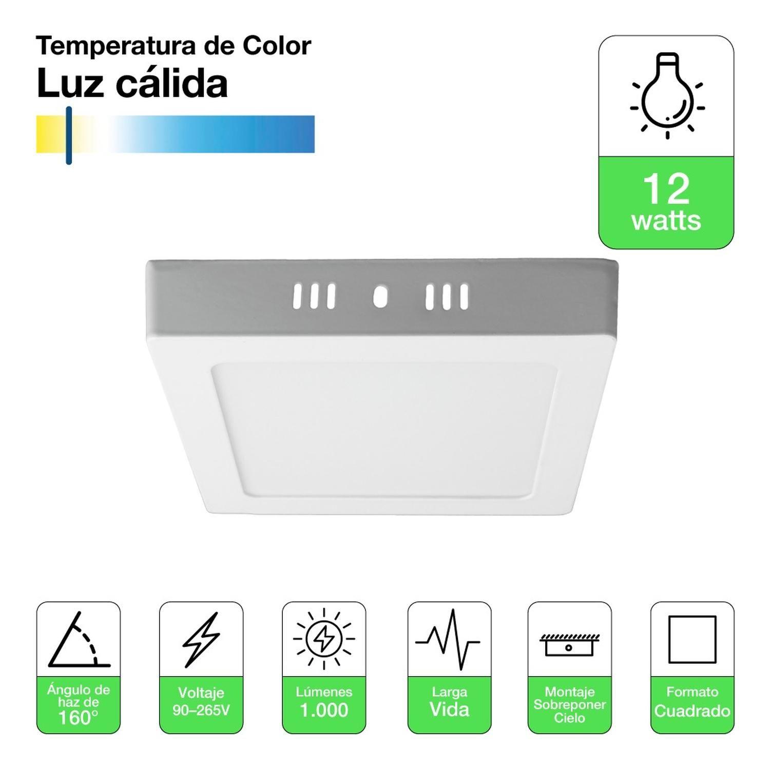 Pack 4 Panel Led Foco Plafón Sobrepuesto Cuadrado 12w Cálida Blanco-1