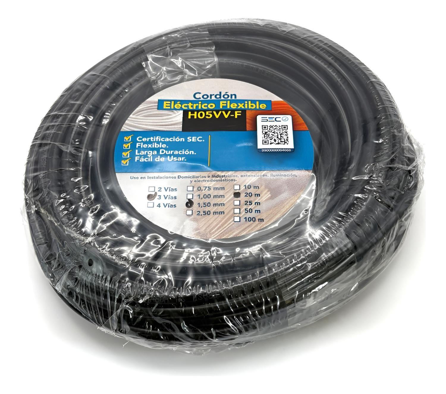 Cable Cordón Eléctrico Sil Flexible 3x1,50mm2 20m Negro Sec Negro-0