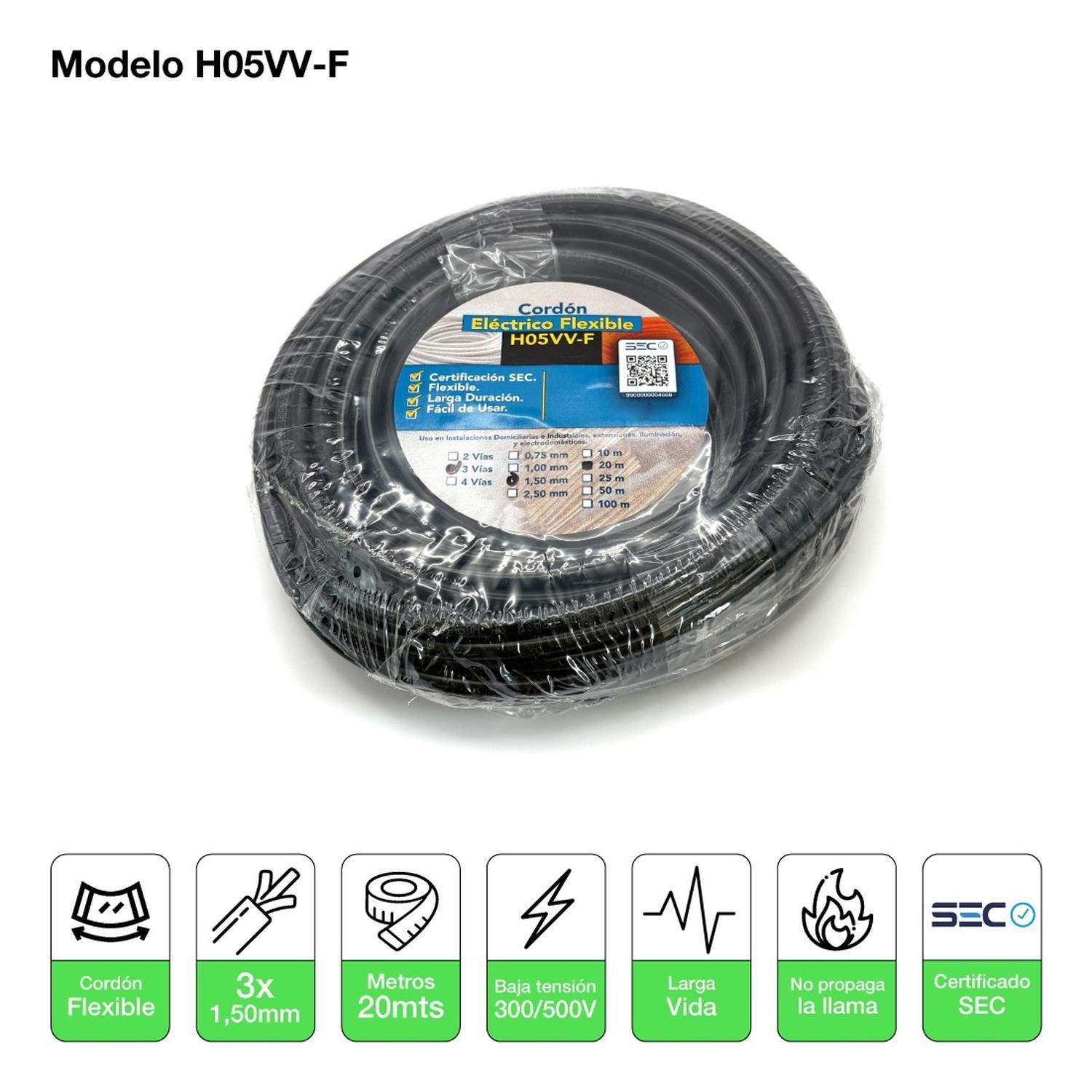 Cable Cordón Eléctrico Sil Flexible 3x1,50mm2 20m Negro Sec Negro-1