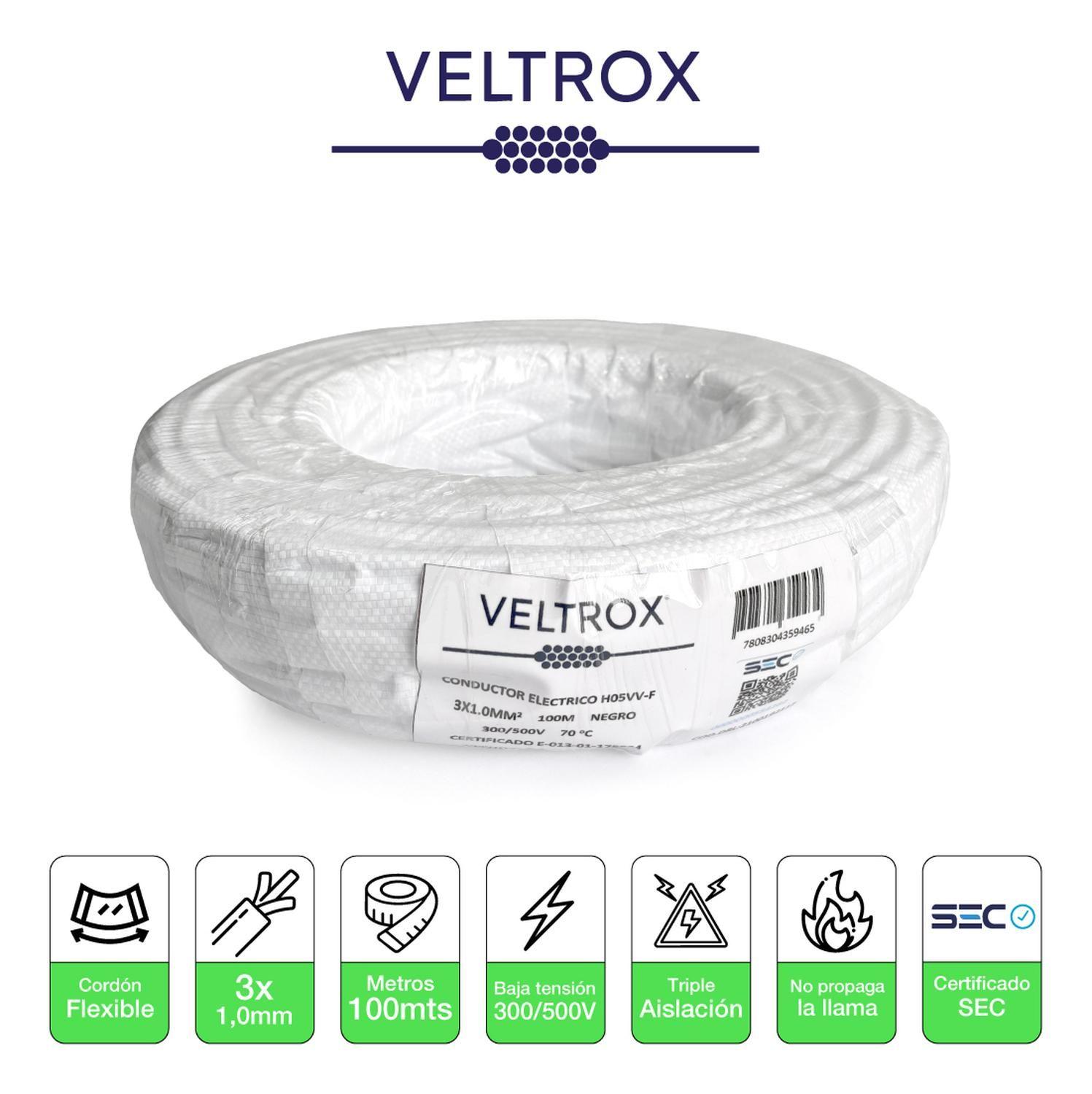 Cordón Eléctrico Veltrox Flexible 3x1,0mm2 100m Negro Sec Negro-1