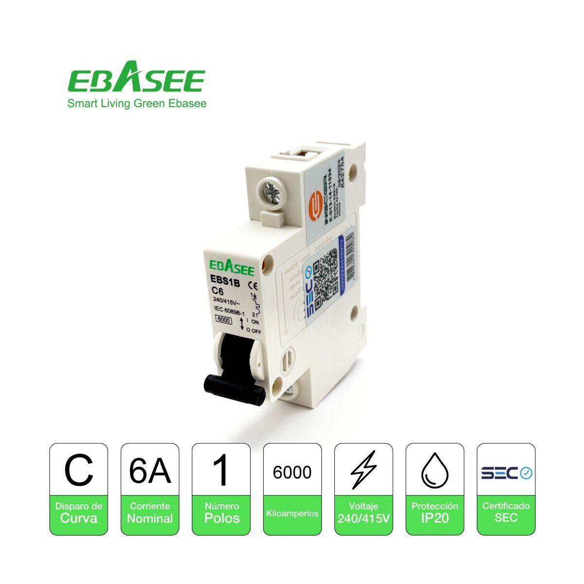 Interruptor Automático Ebasee 1x 6a Curva C 6ka Certificado.-1