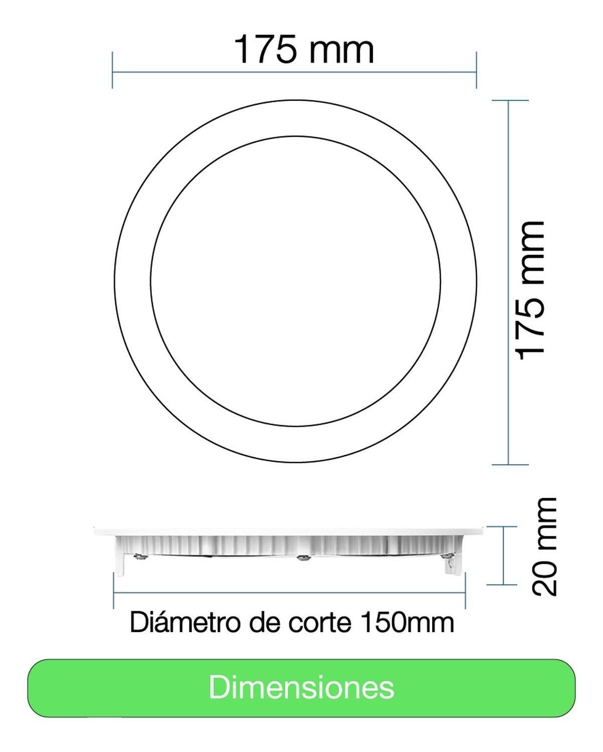 Panel Led Foco Empotrado Redondo 12w Profesional C/enchufe Blanco-5