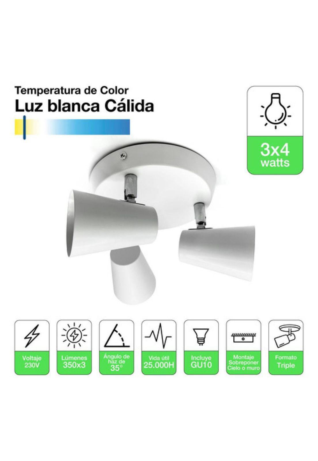 Foco Apliqué Led 3x4w Luz Calida Blanco Metal (con Gu10) Blanco-8