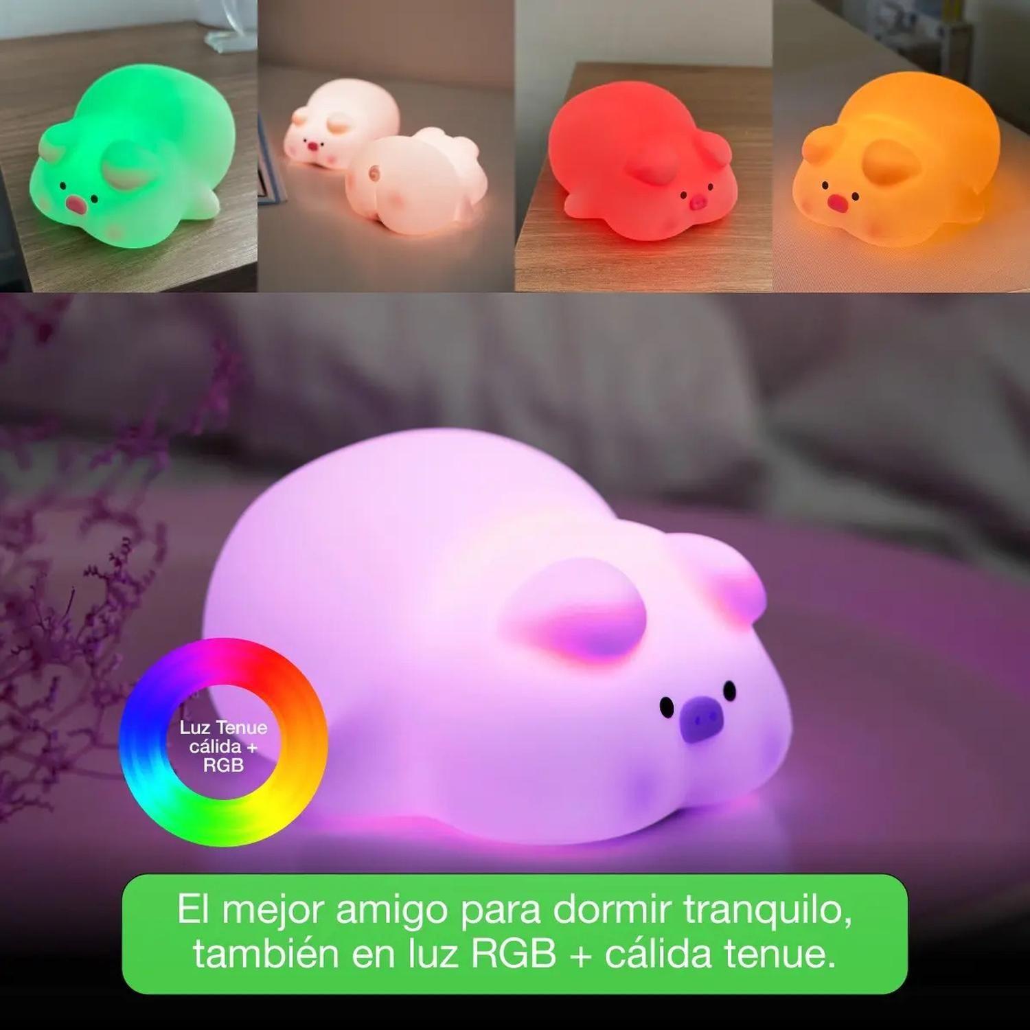 Lámpara Led Recargable Espanta Cuco Para Bebé Niños Rgb Usb  Cerdita Pato-4