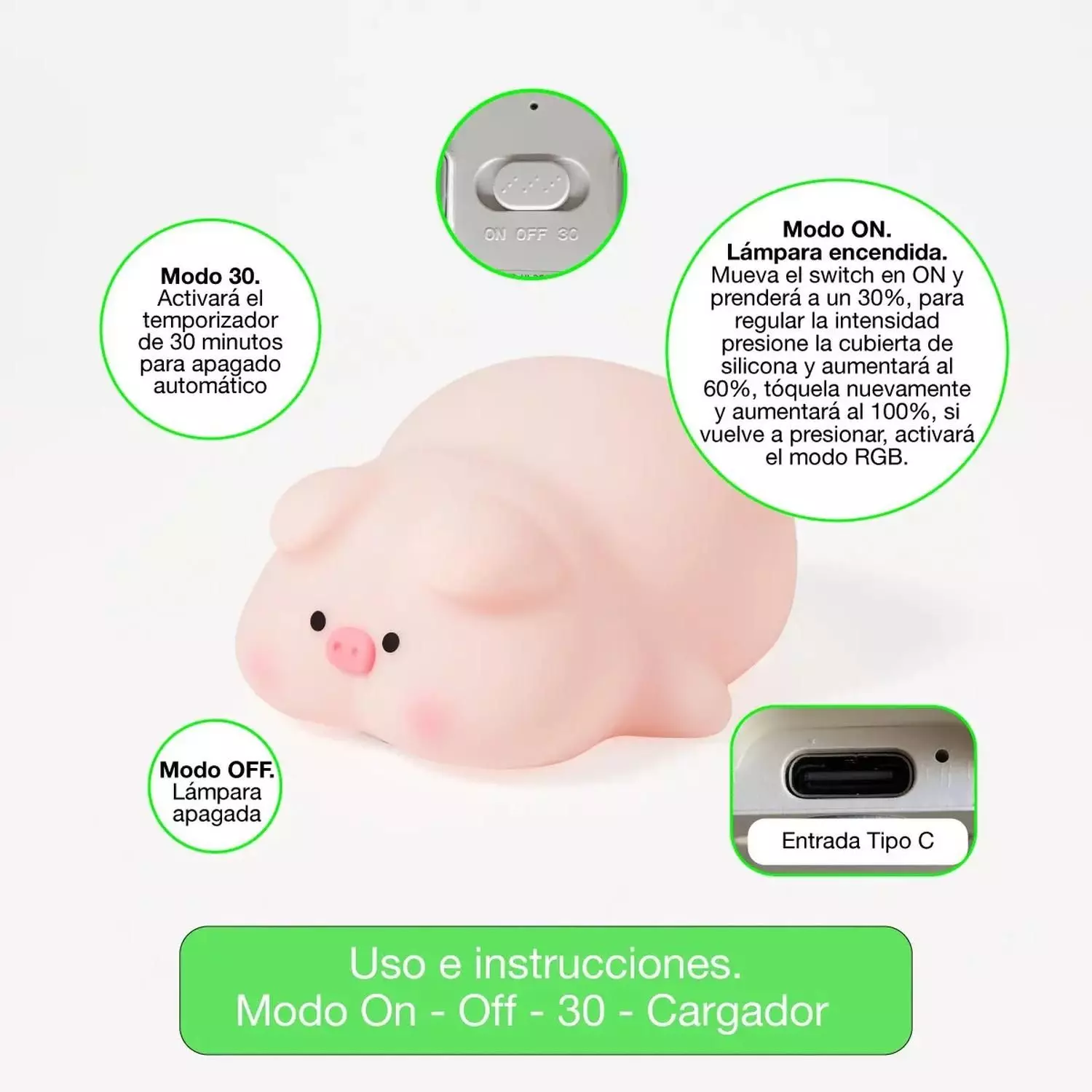 Lámpara Led Recargable Espanta Cuco Para Bebé Niños Rgb Usb  Cerdita Pato-7