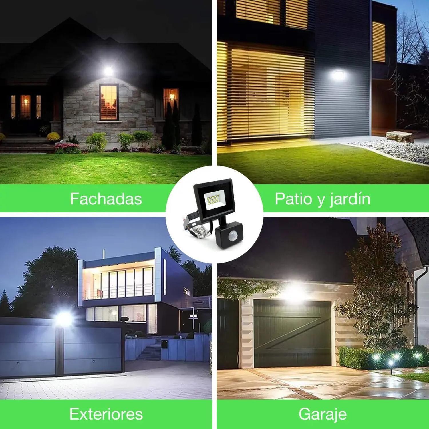 Pack 4 Foco Proyector Led Reflector Con Sensor 10w Ip65 Fría Negro Blanco Frío-5