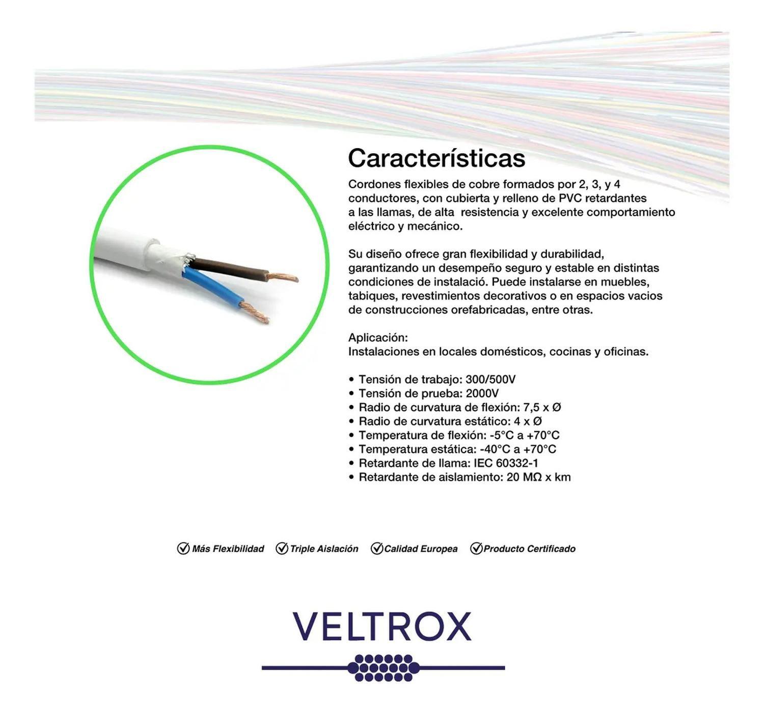 Cordón Eléctrico Veltrox Flexible 2x1,50mm2 50m Blanco Sec Blanco-2