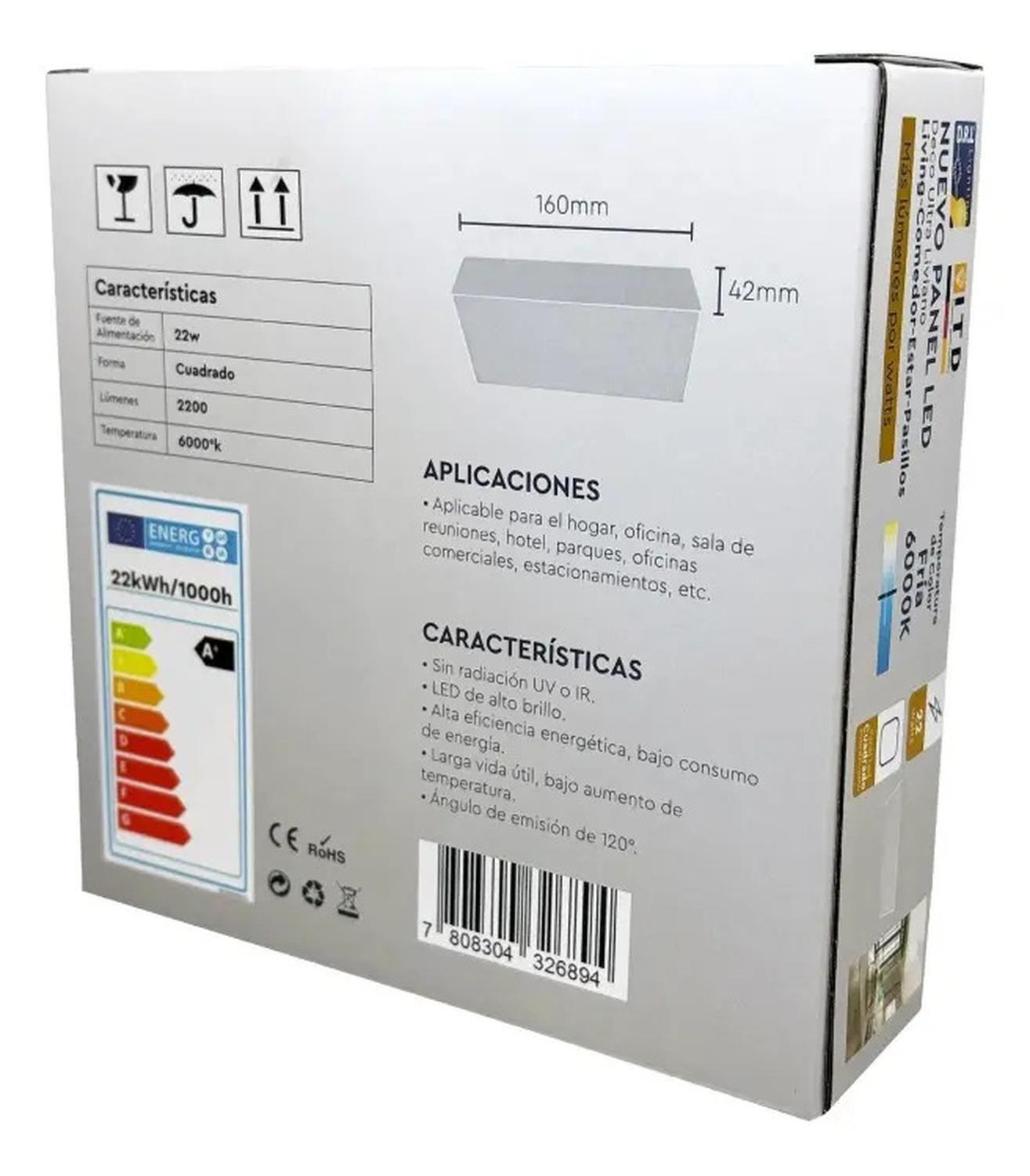 Foco Plafon Panel Led Cuadrado Sobrepuest Itd Deco 22w 6000k-6