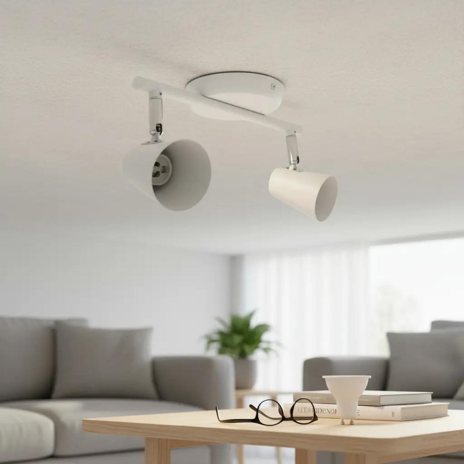 Foco Apliqué Led 2x4w Luz Cálida Blanco Metal (con Gu10) Blanca-7