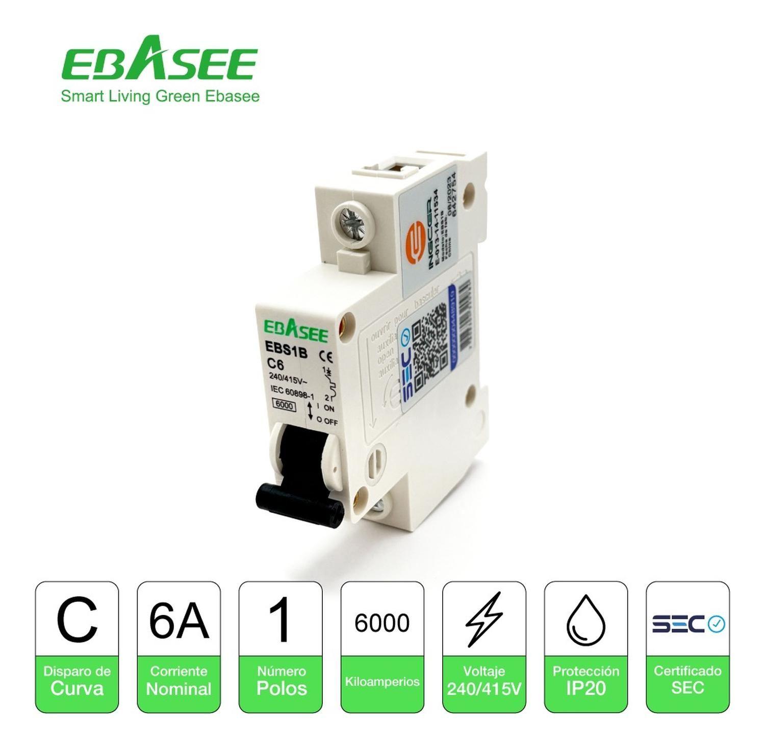 Pack 12 Interruptor Automático Ebasee 1x 6a Curva C 6ka Sec-1