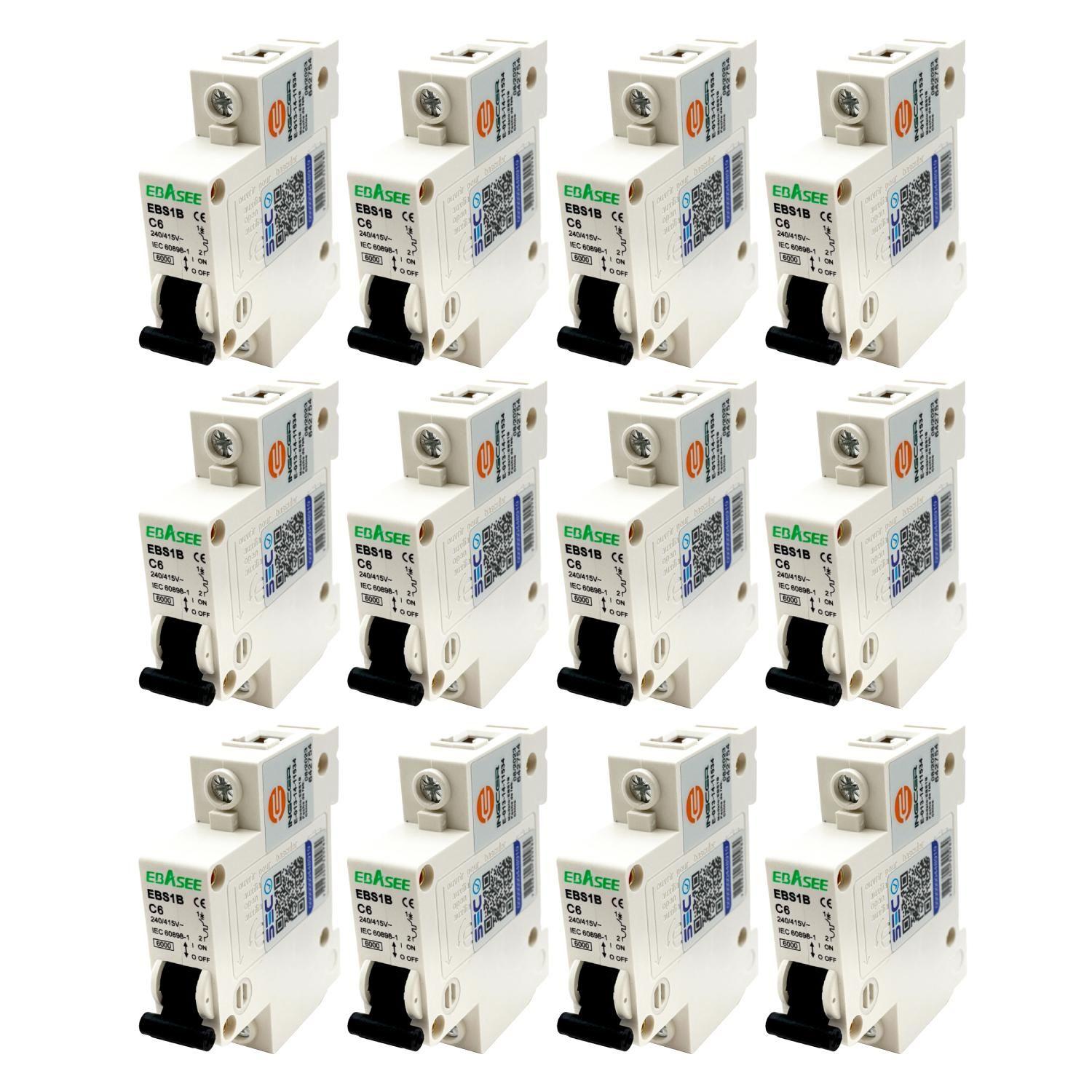 Pack 12 Interruptor Automático Ebasee 1x 6a Curva C 6ka Sec-0