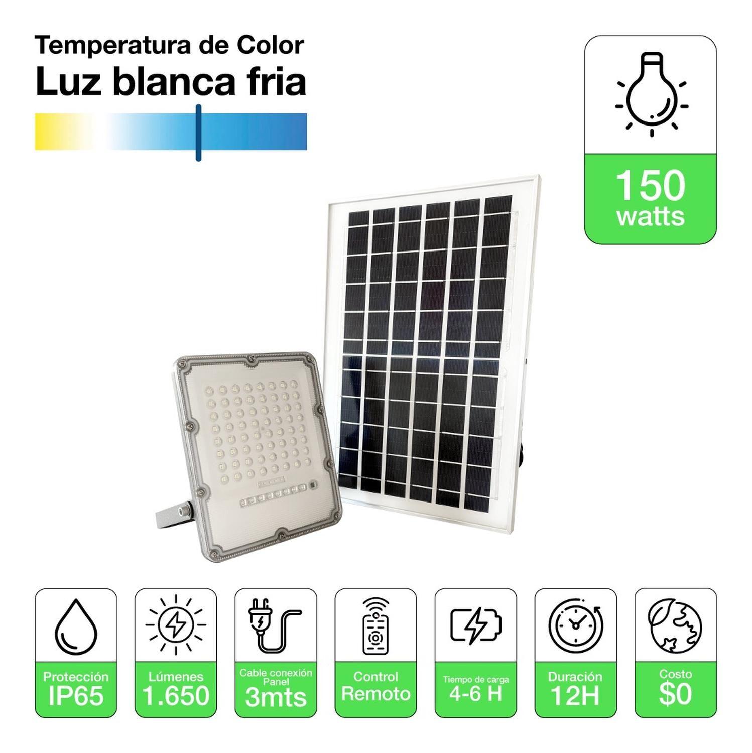 Foco Proyector Solar Led Exterior Itd 150w Luz Fría Ip65 Negro Blanco Frío-1