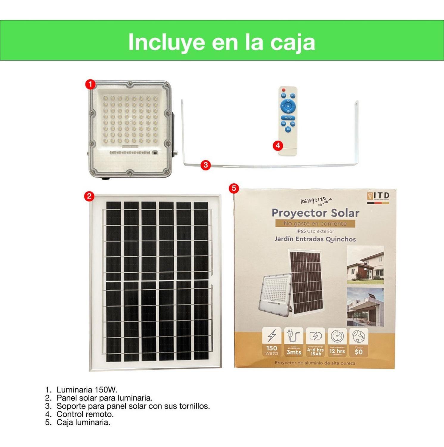 Foco Proyector Solar Led Exterior Itd 150w Luz Fría Ip65 Negro Blanco Frío-7