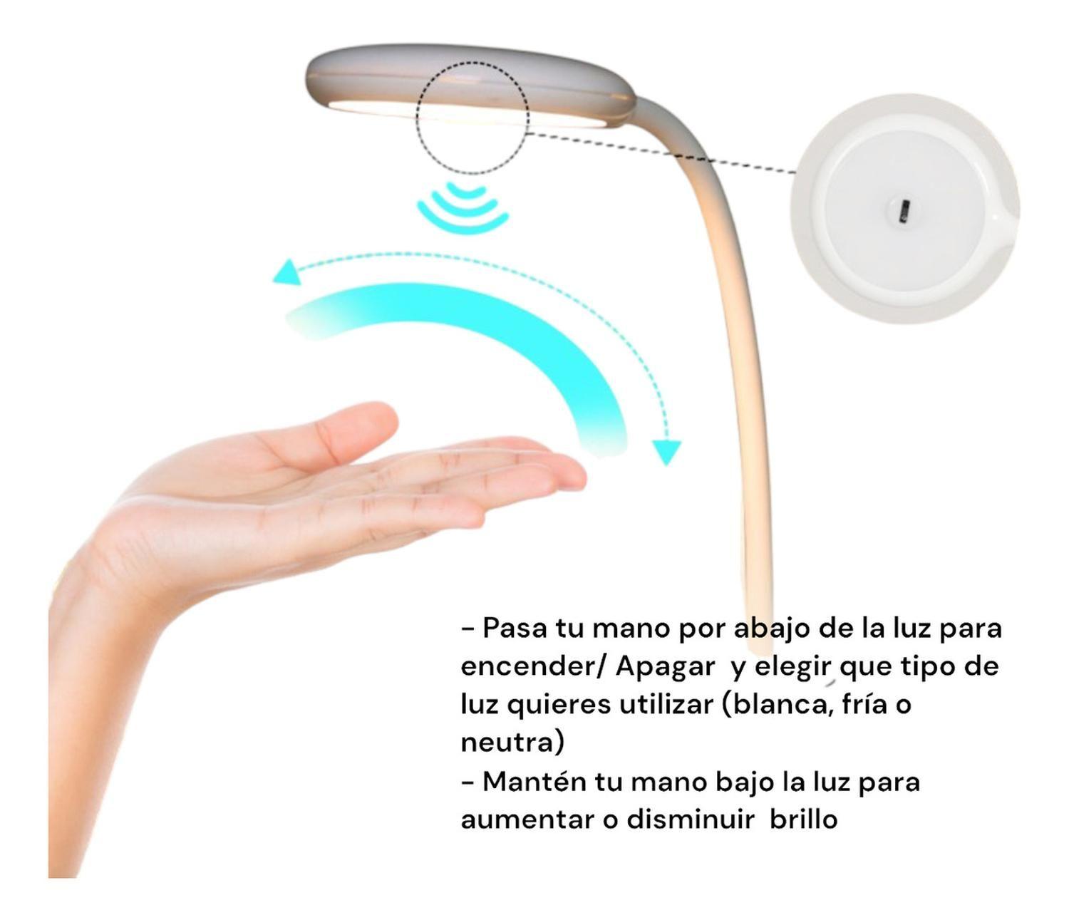 Lámpara Mesa-escritorio Recargable Clip 3 Tonos Luz Sensor Blanco-2