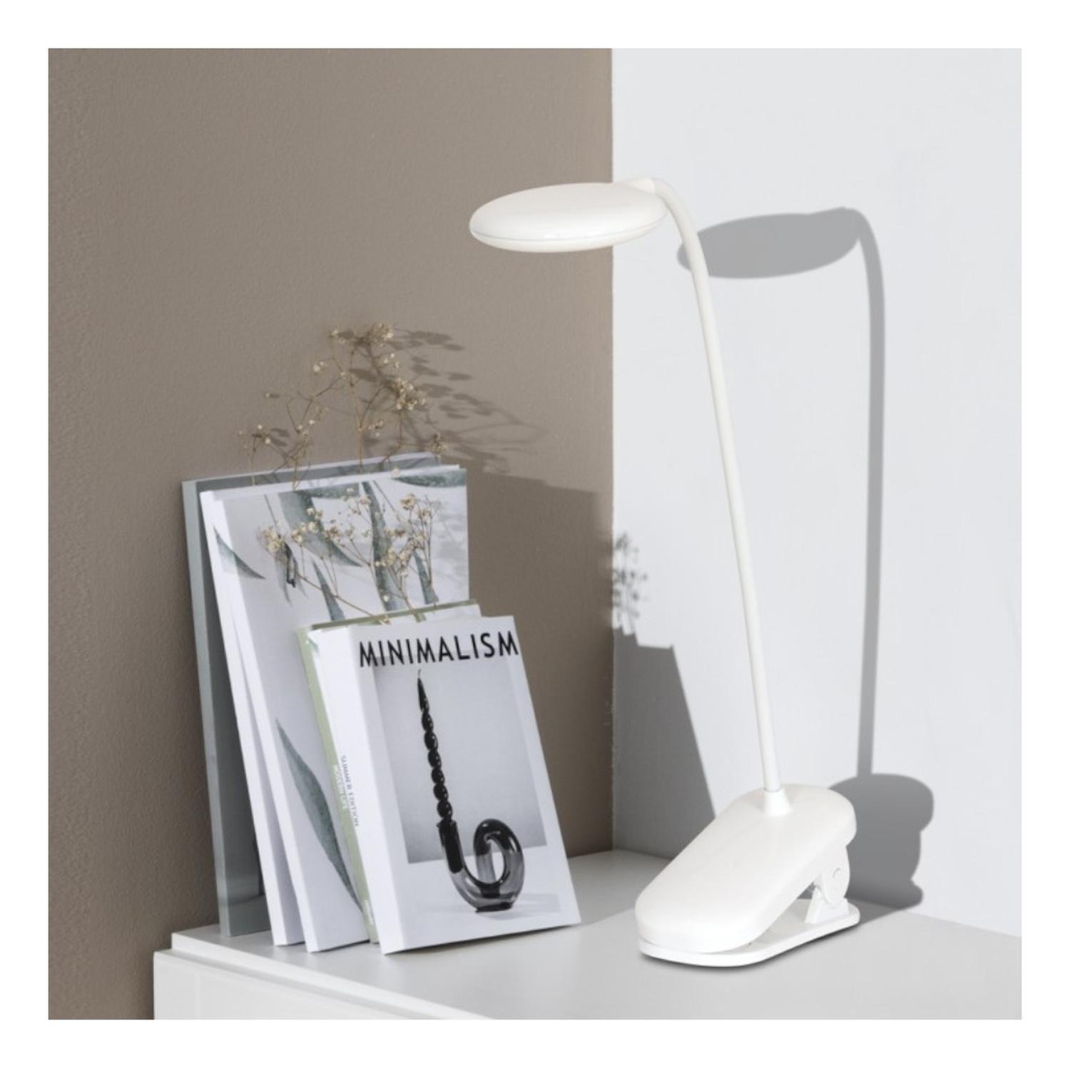 Lámpara Mesa-escritorio Recargable Clip 3 Tonos Luz Sensor Blanco-4