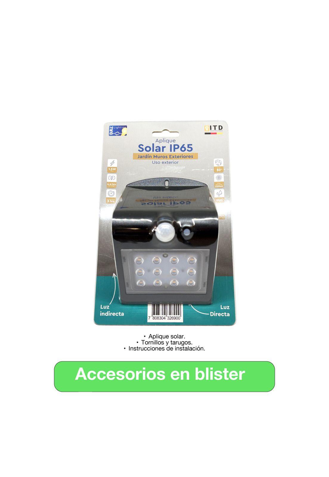 Foco Aplique Solar Muro Exterior 1,5w 220lm Ip65 Cálida 8h Negro-2
