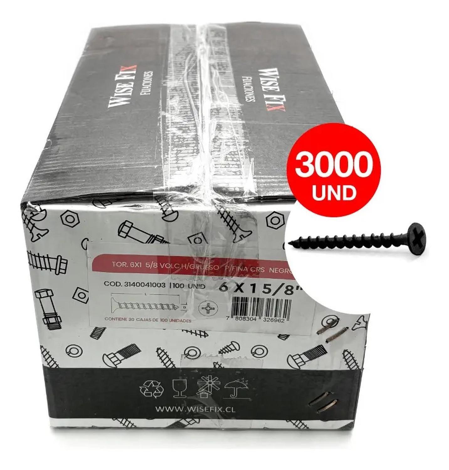 30 Caja Tornillo Volcanita Wisefix P/fina Ngro 6x1 5/8 3000u-5