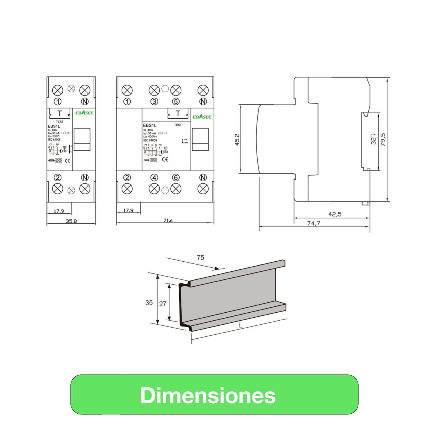 Interruptor Diferencial Ebasee 2x 40a C 6ka Certificado-6