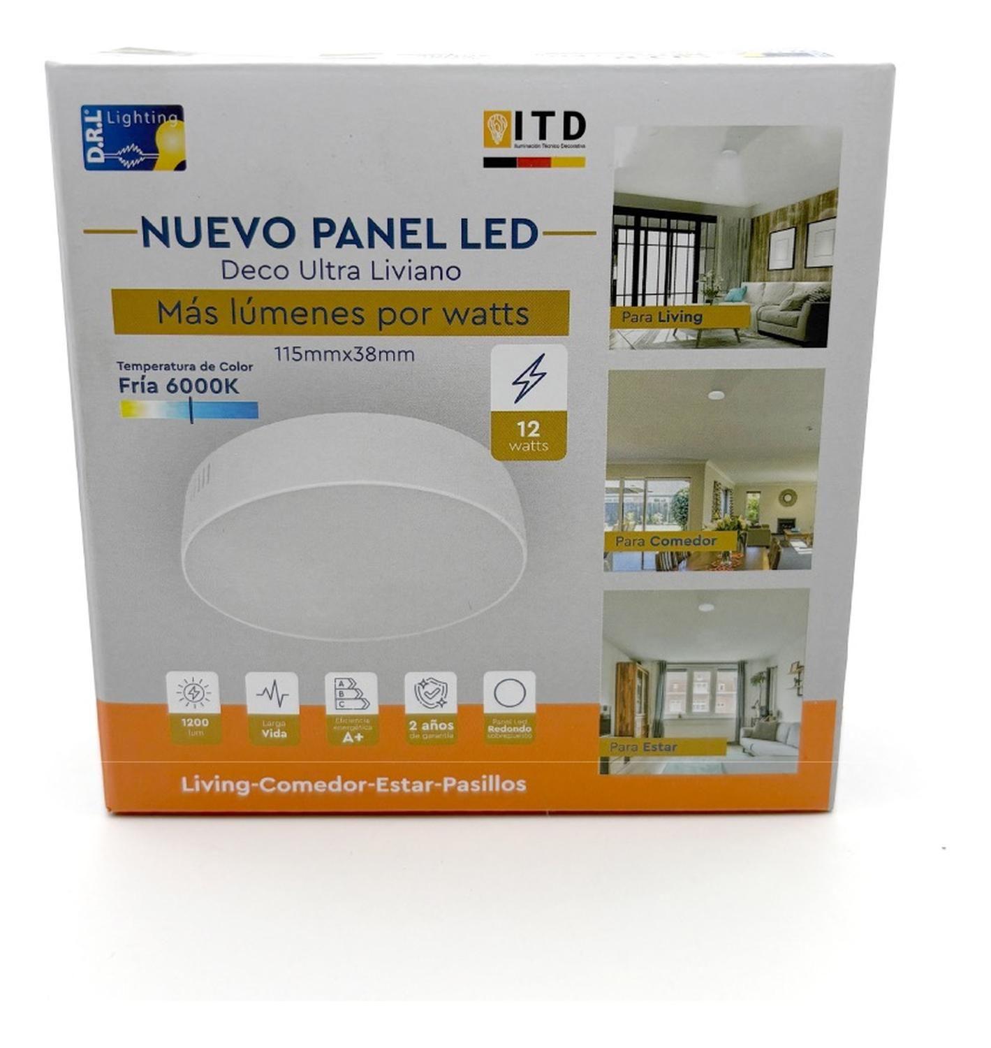 Foco Plafon Panel Led Redondo Sobrepuesto Itd Deco 12w 6000k-2
